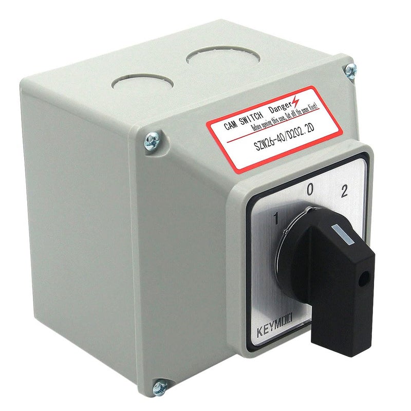 Keymoo 40A Rotary Changeover Switch with Box, 660V 3 Position 2 Phase 8 Terminals, 2-Way 2NO 2NC Universal Selector Switch with Yellow Fork Terminals IP65 CE 26-40/D202.2D - Image 1